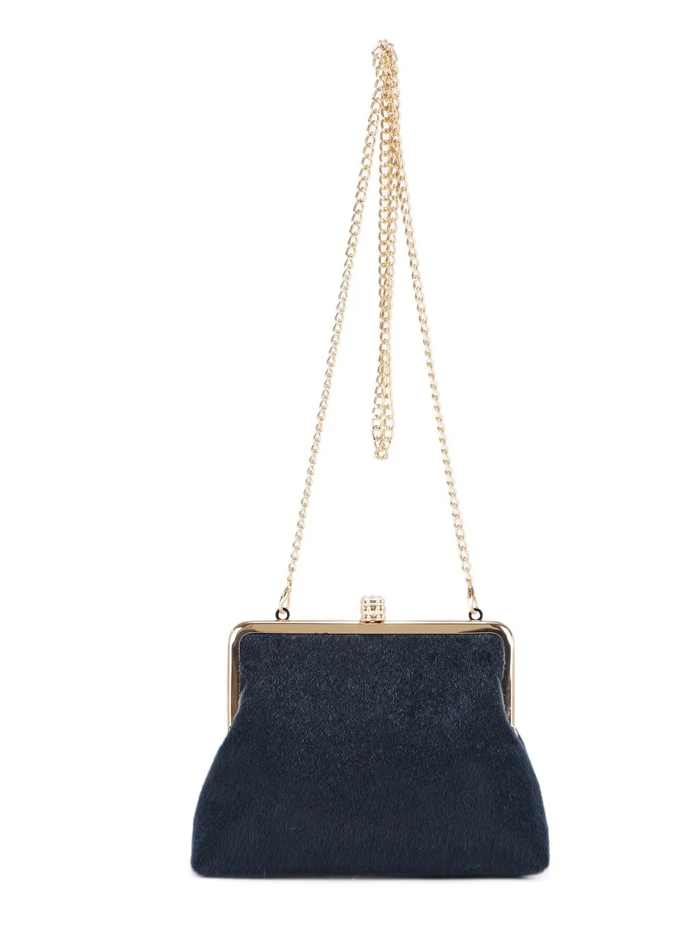 Burgundy Faux Fur Clutch with Gold Chain